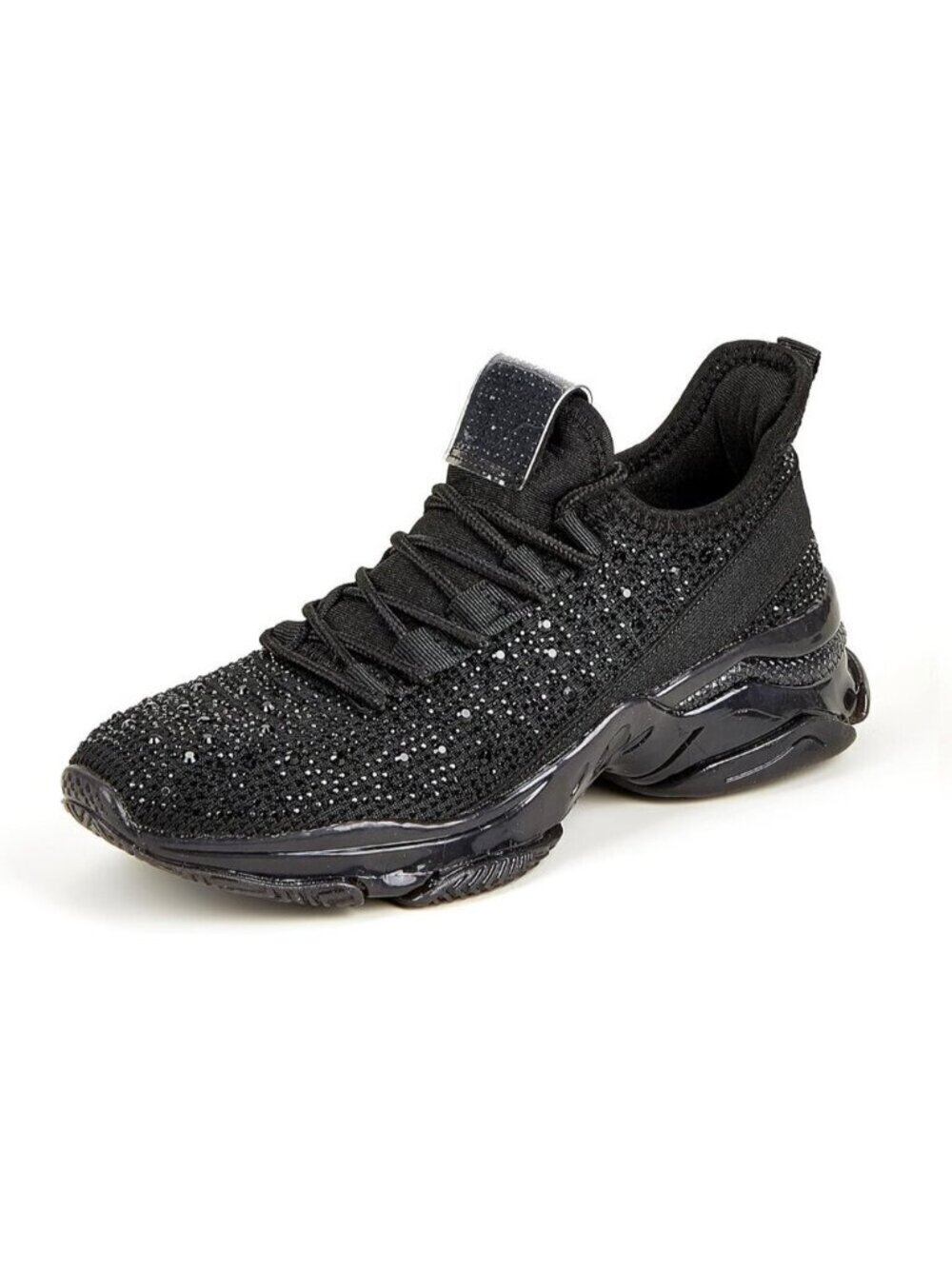 Women Black Rhinestone Mesh Slip On Walking Breathable Sparkle Glitter Sneaker